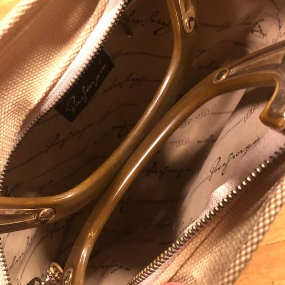 Vintage Italian PIER GIORGIO Straw Purse  Handbag with Melamine Hands, Mirror - Picture 4 of 16